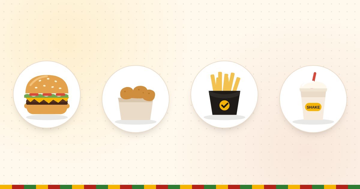 Burger King allergen menu: a burger, nuggets, fries and a shake