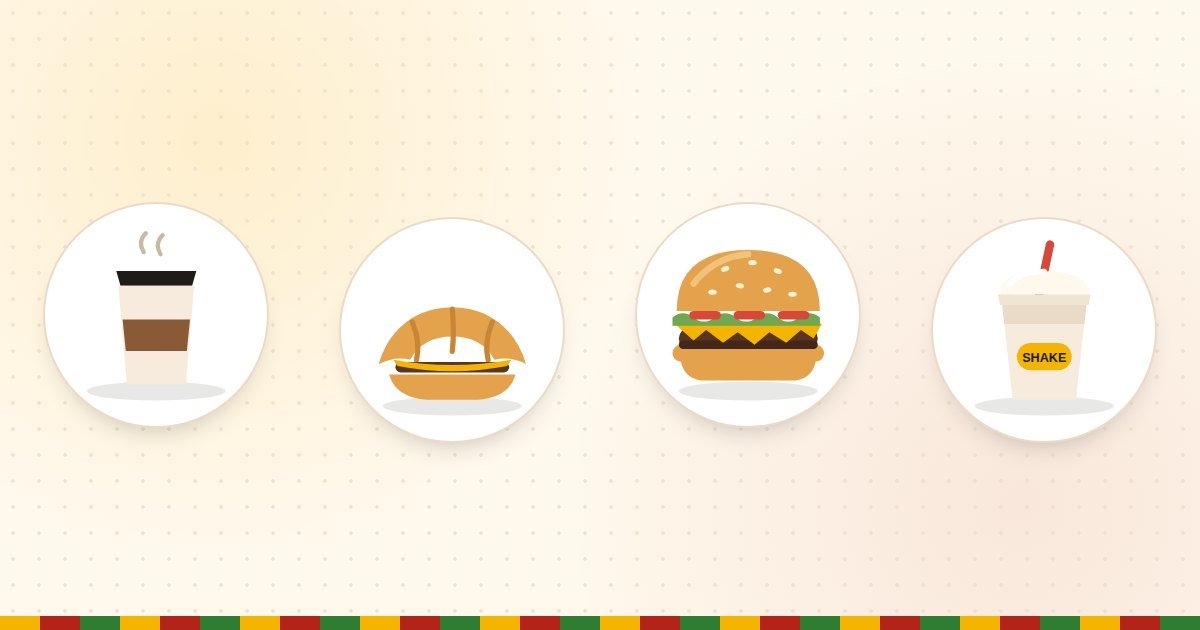 Burger King hours: breakfast coffee and croissant sandwich, a burger for lunch and a shake for late night