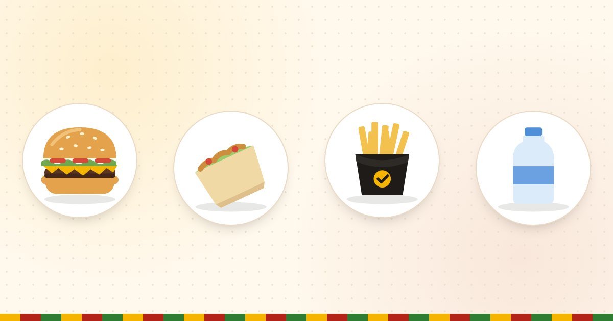 Burger King nutrition: a burger, a grilled chicken wrap, fries and a bottle of water